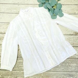 Vince. Lace Ruffle Flat Pleated 3/4 Sleeve Shirt